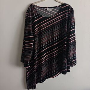 New York City Design Co. Asymmetric 3/4 Sleeve Artsy Top Stretch Office Vintage